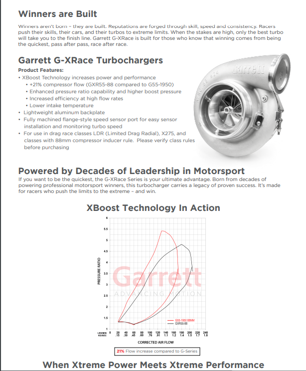 Garrett G-XRACE GXR55-88mm GXR55-0.25" PS 103TW Class X275 Turbocharger